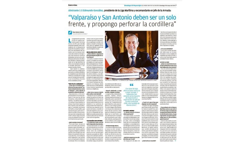 Entrevista al presidente de Liga Marítima de Chile en El Mercurio de Valparaíso