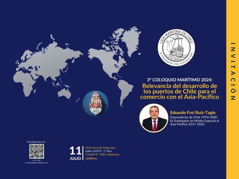 Liga Marítima de Chile destacará la relevancia del desarrollo portuario para el comercio con el Asia-Pacífico en Charla Magistral que dictará Eduardo Frei Ruiz-Tagle
